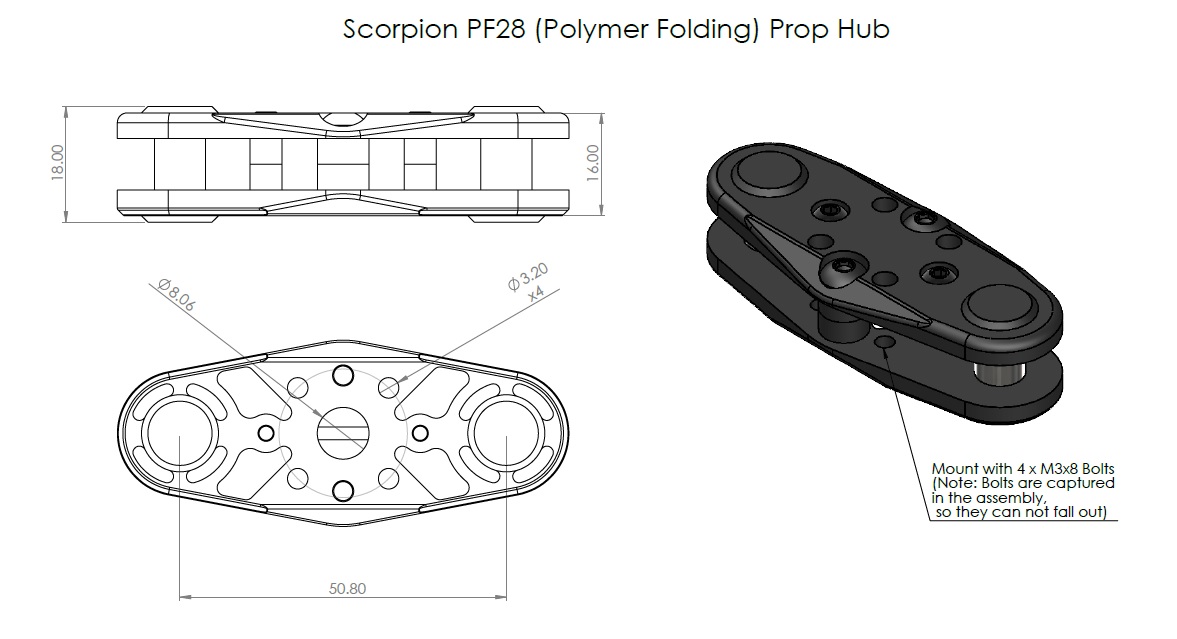 Scorpion PF28 Propeller (4pcs / Quad set / Standard Config.) Full Dimension