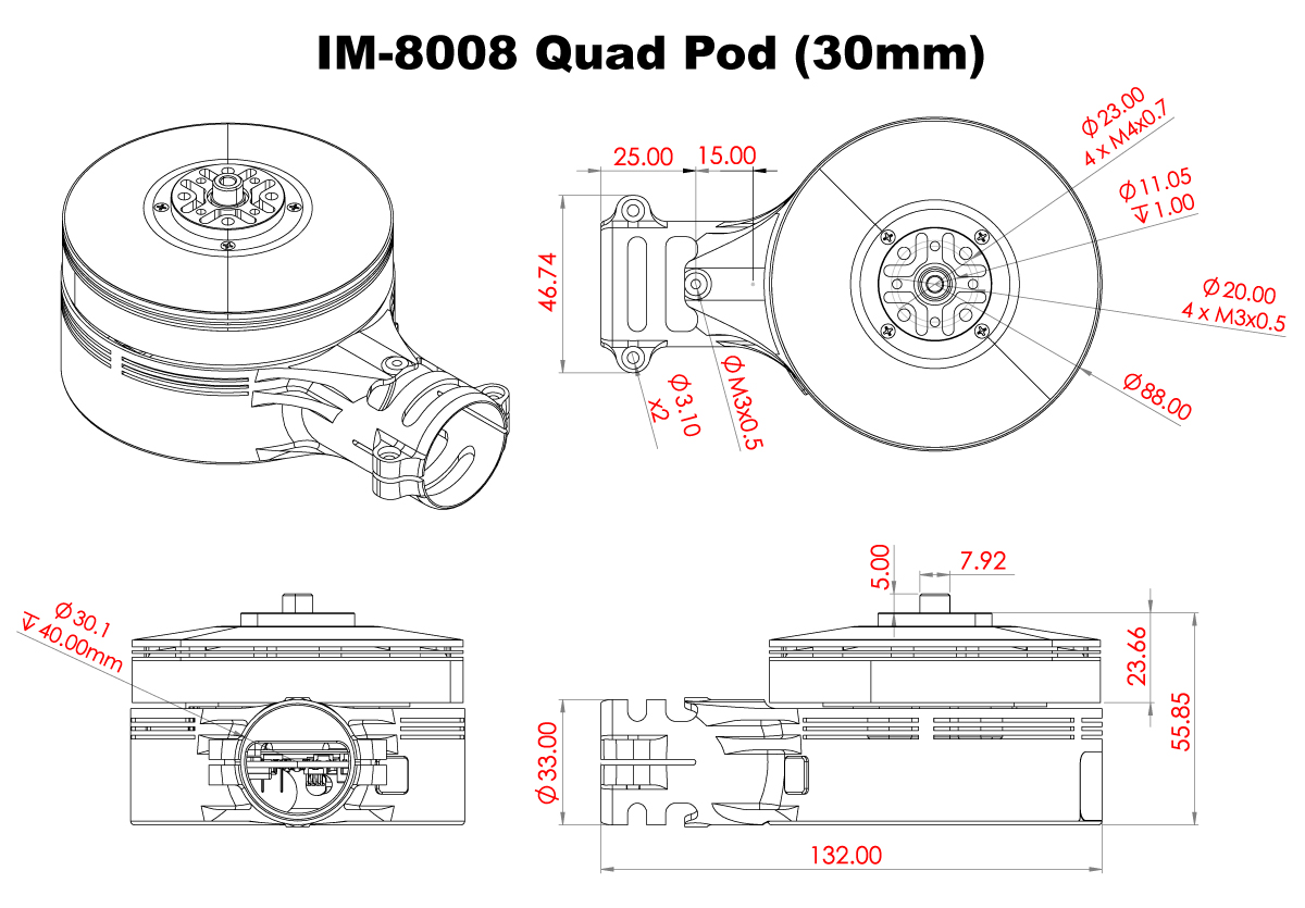 Scorpion IM-8008 Standard Pod + PF28 Propeller Full Dimension