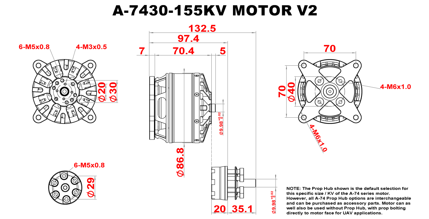 Scorpion A-7430-155kv (V2) Full Dimension