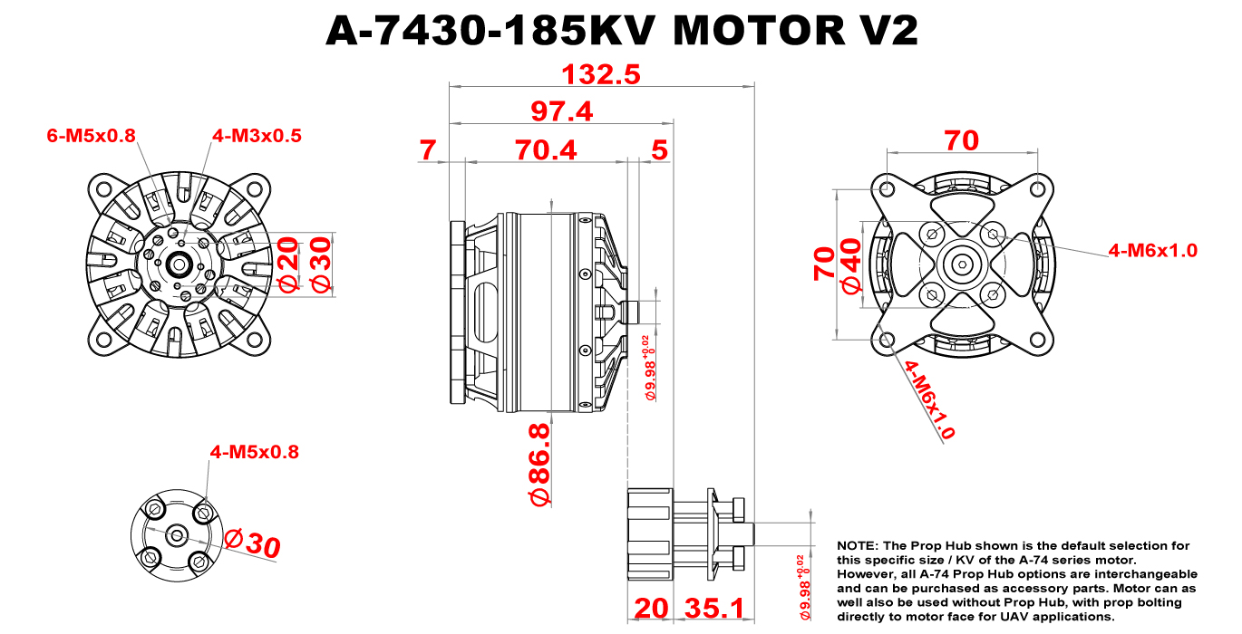 Scorpion A-7430-185kv (V2) Full Dimension