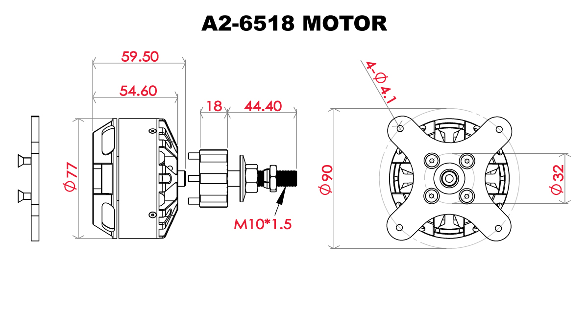 Scorpion A2-6518-180kv (40cc / 5500w / 14s) Full Dimension
