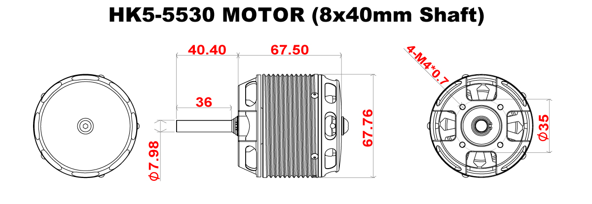 Scorpion HK5-5530-355kv 8x40 shaft Full Dimension