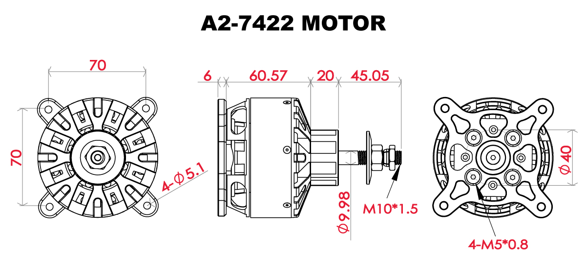 Scorpion A2-7422-200kv (70cc / 6900w / 12s) Full Dimension